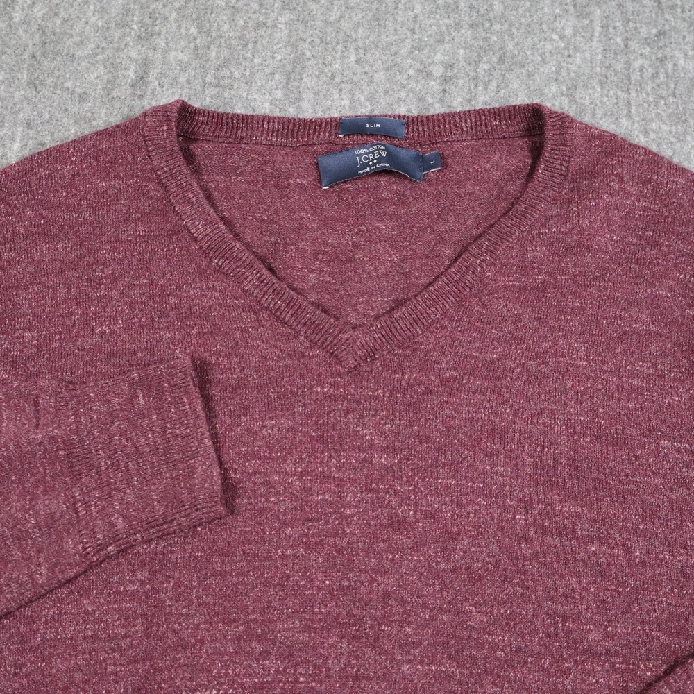 J.Crew Mens Slim Fit V-Neck Sweater Burgundy Maroon 100% Cotton Large L